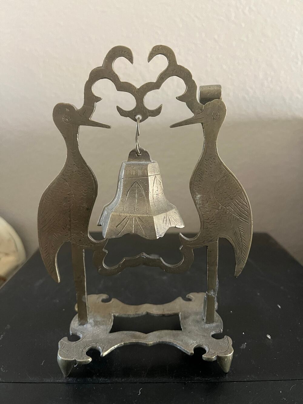 Vintage Brass Crane Bell with Hammer